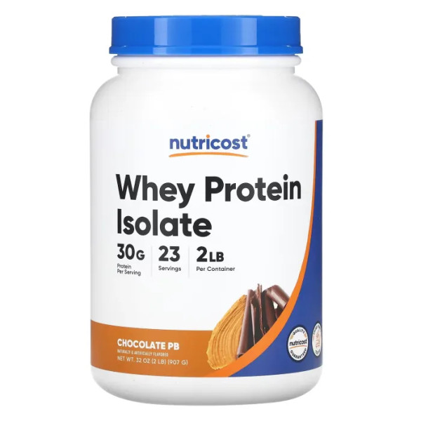 Сироватковий протеїн, ізолят, Whey Protein Isolate, Nutricost, порошок, зі смаком шоколаду, 907 г