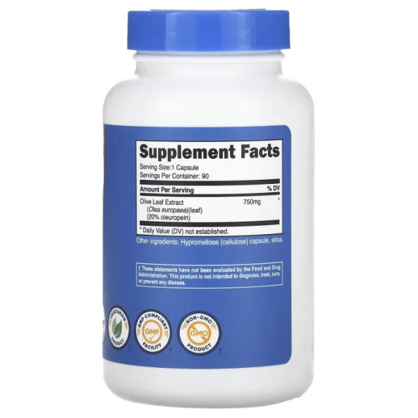 Листя оливи, Olive Leaf Extract, Nutricost, екстракт, 750 мг, 90 капсул