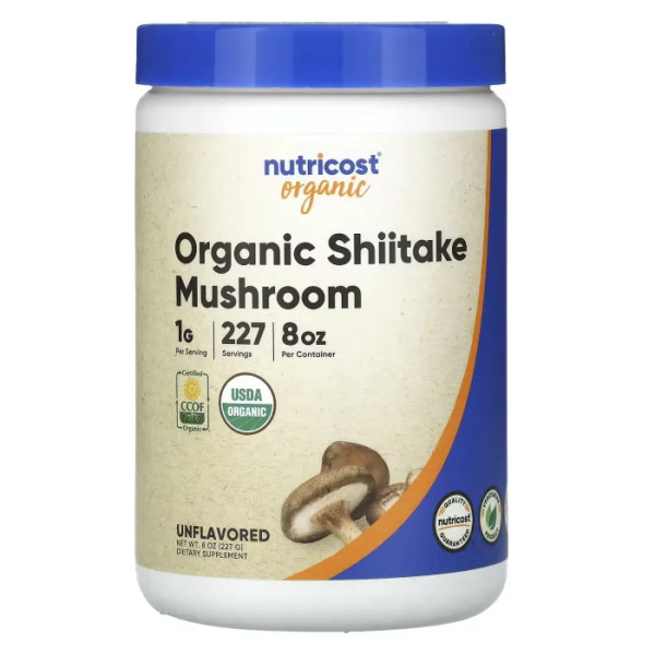 Гриб Шиїтаке, Organic Shiitake Mushroom Powder, Nutricost, органічний порошок, 227 г