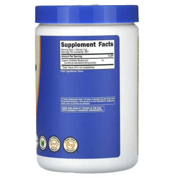 Гриб Шиїтаке, Organic Shiitake Mushroom Powder, Nutricost, органічний порошок, 227 г