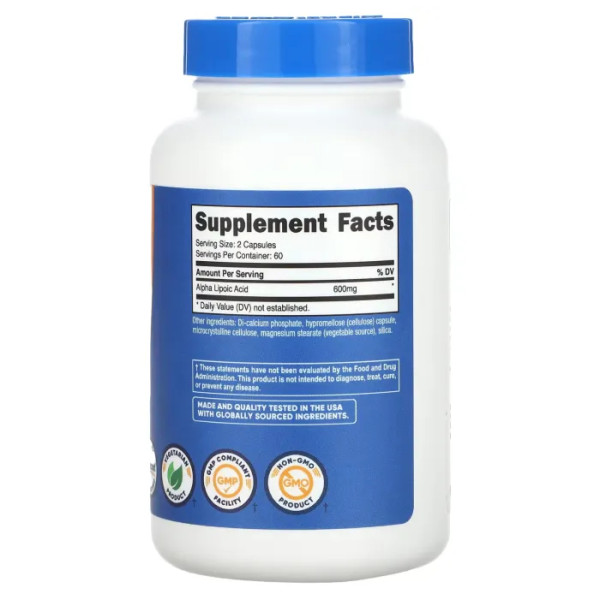 Альфа-ліпоєва кислота, Alpha Lipoic Acid, Nutricost, 600 мг, 120 капсул (300 мг на 1 капсулу)
