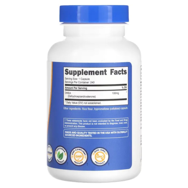 ДГЕА (дегідроепіандростерон), DHEA, Nutricost, 100 мг, 240 капсул