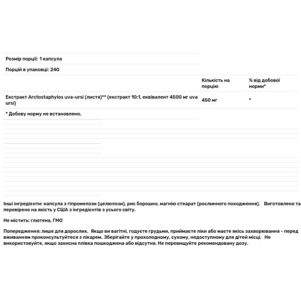 Ува урсі, Uva Ursi, Nutricost, 240 капсул