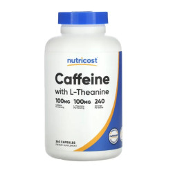 Кофеин с L-теанином, Nutricost Caffeine With L-Theanine, 240 капсул