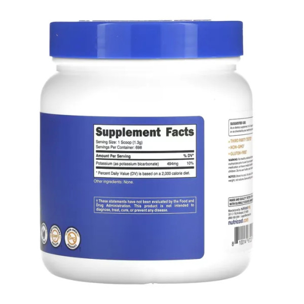 Бікарбонат калію, Potassium Bicarbonate, Nutricost, без добавок, 907 г
