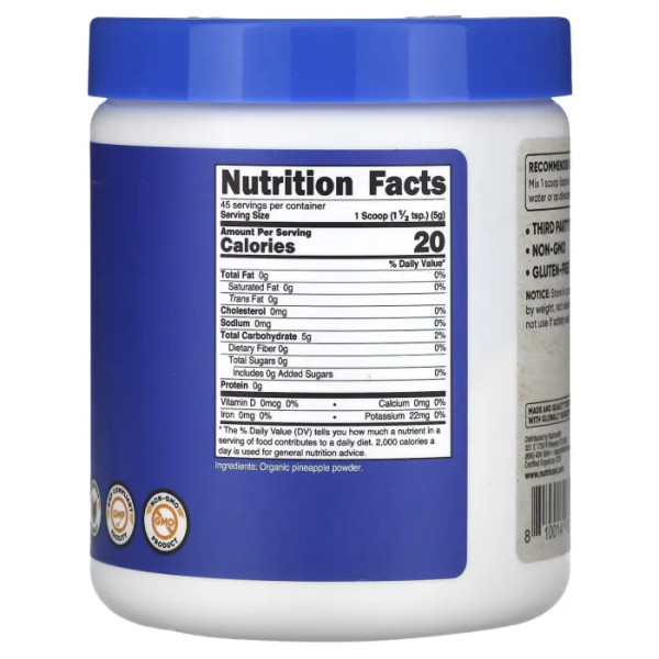 Ананас, Organic Pineapple Powder, Nutricost, органік, порошок, без добавок, 227 г