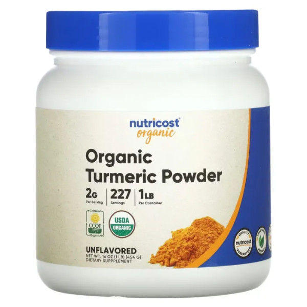 Куркума органічна, Organic Turmeric Powder, Nutricost, без добавок, 454 г