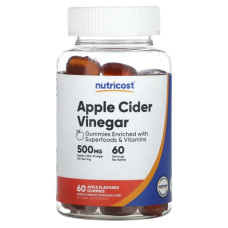 Яблочный уксус, жевательные, вкус яблоко, Nutricost Apple Cider Vinegar, 500 мг, 60 жевательных таблеток
