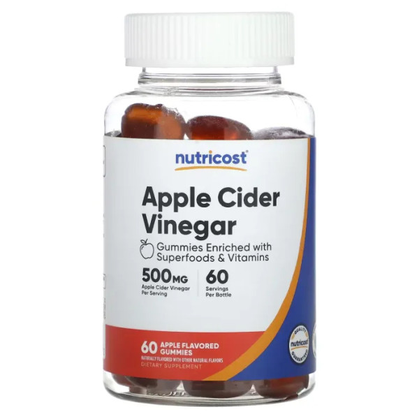 Яблучний оцет, Apple Cider Vinegar, Nutricost, зі смаком яблука, 500 мг, 60 жувальних таблеток