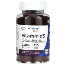 Витамин D3 62,5 мкг 2500 МЕ жевательный для детей 4+, Vitamin D3 Nutricost, ягодное ассорти, 120 жевательных таблеток