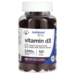 Витамин D3 62,5 мкг 2500 МЕ жевательный для детей 4+, Vitamin D3 Nutricost, ягодное ассорти, 120 жевательных таблеток