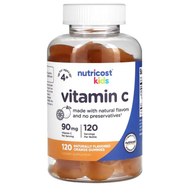 Вітамін С, Vitamin C, Nutricost, для дітей від 4 років, апельсин, 90 мг, 120 жувальних таблеток