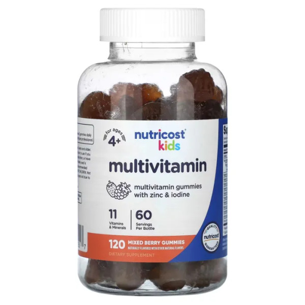 Мультивітаміни, Multivitamin, Nutricost, Kids, для дітей від 4 років, зі смаком ягідного асорті, 120 жувальних таблеток