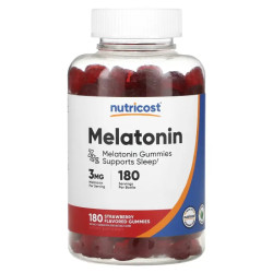 Мелатонин 3 мг, жевательные, вкус клубники, Nutricost Melatonin, 180 жевательных таблеток