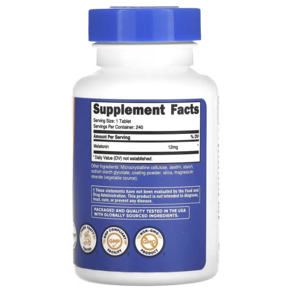 Мелатонін, Melatonin, Nutricost, 12 мг, 240 таблеток
