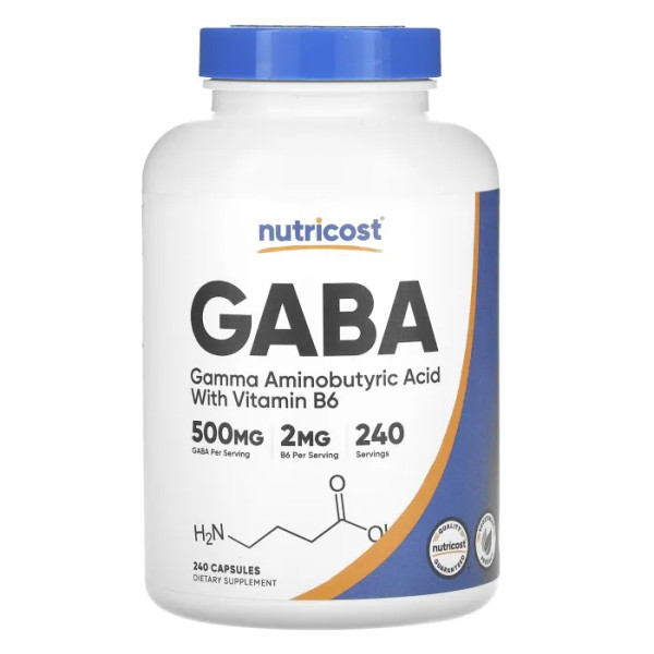 ГАМК із вітаміном B6, GABA With Vitamin B6, Nutricost, 500 мг, 240 капсул