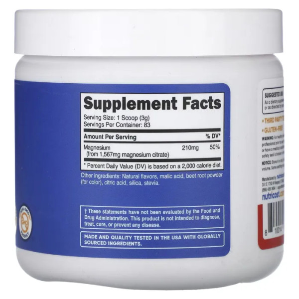 Магній цитрат, Magnesium Citrate, Nutricost, фруктовий пунш, 250 г