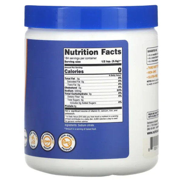 Цитрат натрію, Sodium Citrate, Nutricost, без добавок, 454 г