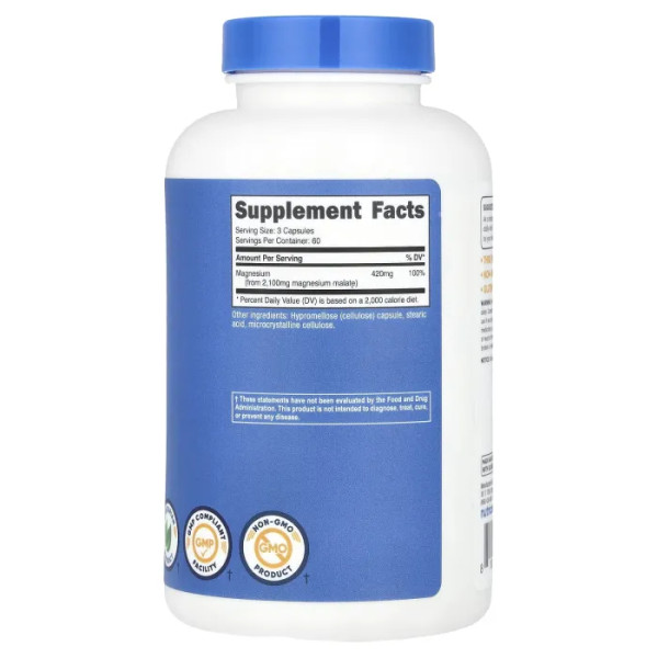 Малат магнію, Magnesium Malate, Nutricost, 2100 мг, 180 капсул (700 мг на капсулу)