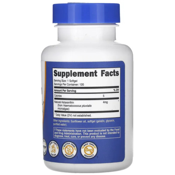 Астаксантин, Astaxanthin, Nutricost, 4 мг, 120 капсул