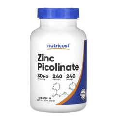 Цинк піколінат 30 мг, Nutricost Zinc Picolinate, 240 капсул