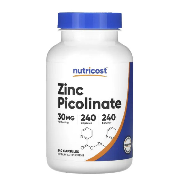 Піколінат цинку, Zinc Picolinate, Nutricost, 30 мг, 240 капсул