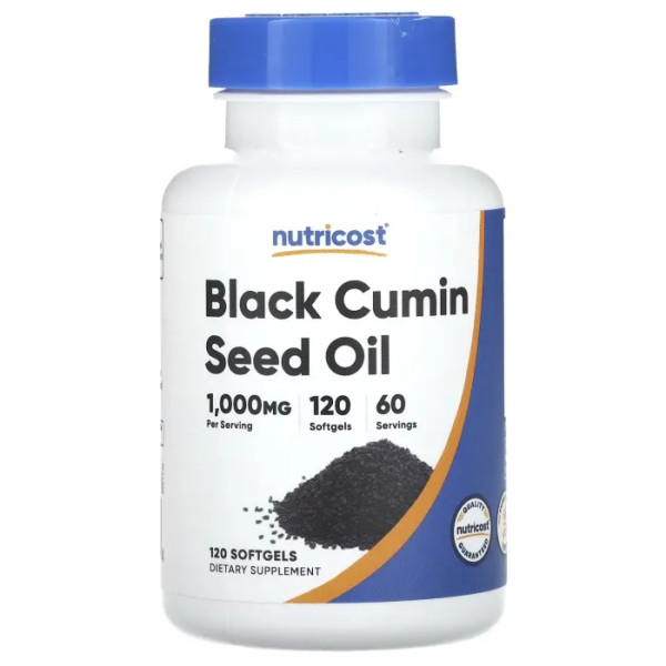 Олія насіння чорного кмину, Black Cumin Seed Oil, Nutricost, 1000 мг, 120 капсул (500 мг у капсулі)
