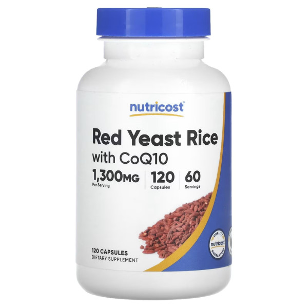 Червоний рис з коензимом Q10, Red Yeast Rice With CoQ10, Nutricost, ферментований, 1300 мг, 120 капсул (650 мг на 1 капсулу)