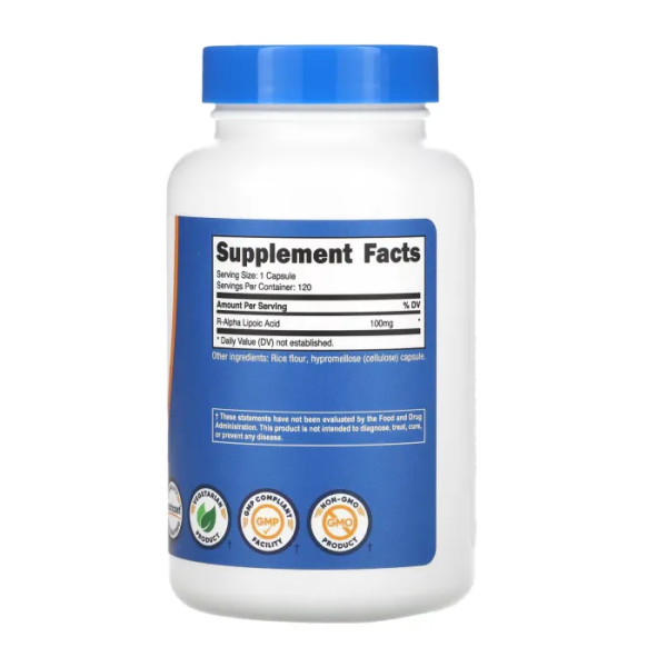 R-альфа-ліпоєва кислота, R-Alpha Lipoic Acid, Nutricost, 100 мг, 120 капсул