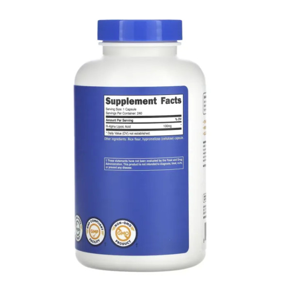 R-альфа-ліпоєва кислота, R-Alpha Lipoic Acid, Nutricost, 100 мг, 240 капсул