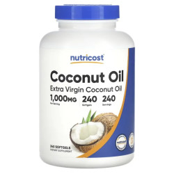 Кокосова олія Extra Virgin 1000 мг, Nutricost Extra Virgin Coconut Oil, 240 капсул