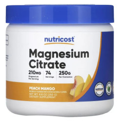 Магний цитрат вкус персик и манго, Nutricost Magnesium Citrate, 250 г