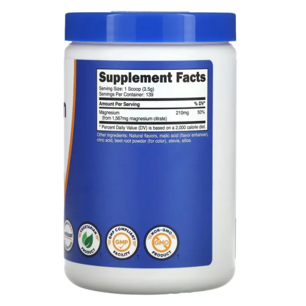 Магній цитрат, Magnesium Citrate, Nutricost, зі смаком малинового лимонаду, 500 г