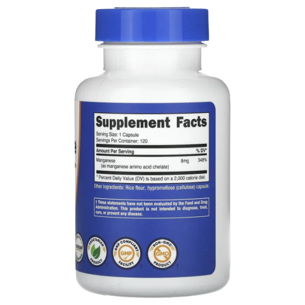 Марганець, Manganese, Nutricost, 8 мг, 120 капсул