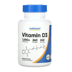 Витамин D3 1000 МЕ, Nutricost Vitamin D3, 240 гелевых капсул