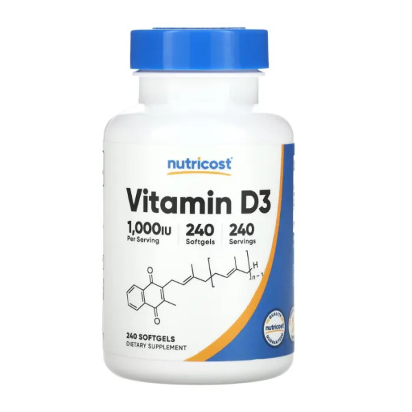 Вітамін D3, Vitamin D3, Nutricost, 1000 МО, 240 гелевих капсул