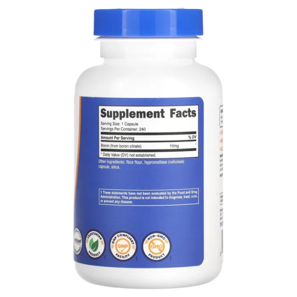 Бор, Boron, Nutricost, 10 мг, 240 вегетаріанських капсул