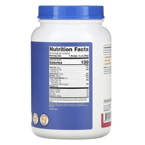 Сироватковий протеїн, ізолят, Whey Protein Isolate, Nutricost, порошок, зі смаком полуниці та асаї, 907 г