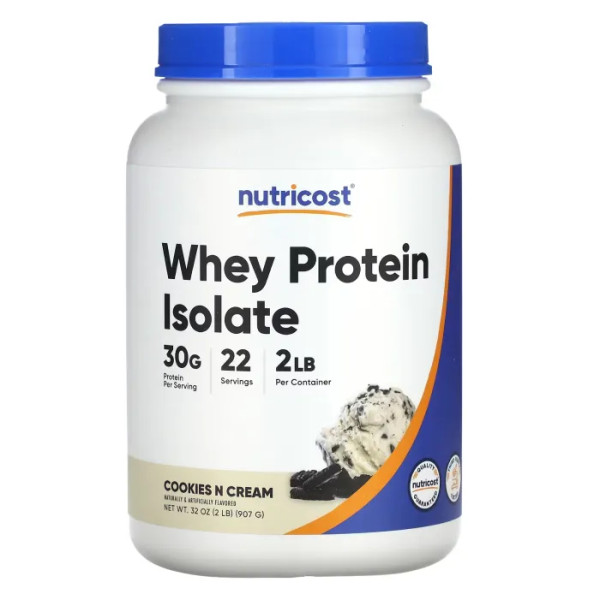 Сироватковий протеїн, ізолят, Whey Protein Isolate, Nutricost, порошок, печиво та крем, 907 г