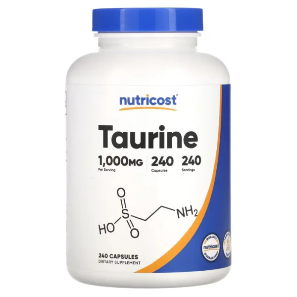 Таурин, Taurine, Nutricost, 1000 мг, 240 капсул