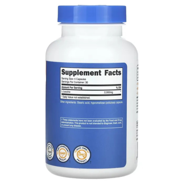 L-лейцин, L-Leucine, Nutricost, 2000 мг, 120 капсул (500 мг у капсулі)