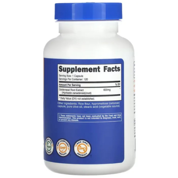Корінь золотарника, Goldenseal, Nutricost, 600 мг, 120 капсул