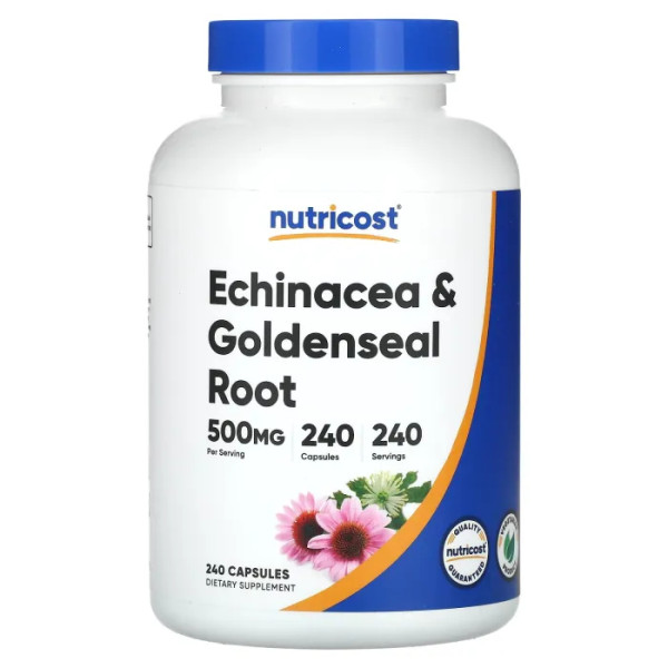 Ехінацея і гідрастіс, корінь, Echinacea & Goldenseal, Nutricost, 500 мг, 240 капсул