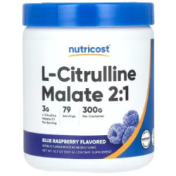 L-цитрулін малат, зі смаком блакитна малина, L-Citrulline Malate 2:1 Nutricost, 300 г