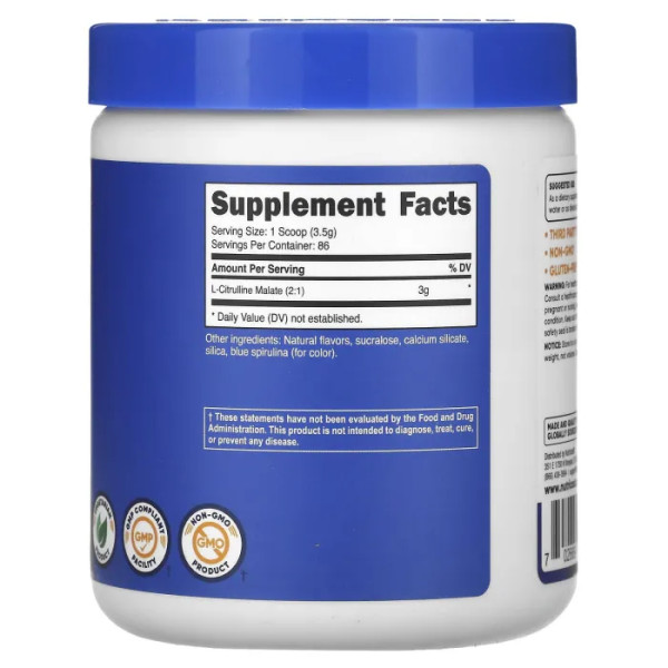 L-цитрулін малат, L-Citrulline Malate 2: 1, Nutricost, блакитна малина, 300 грам