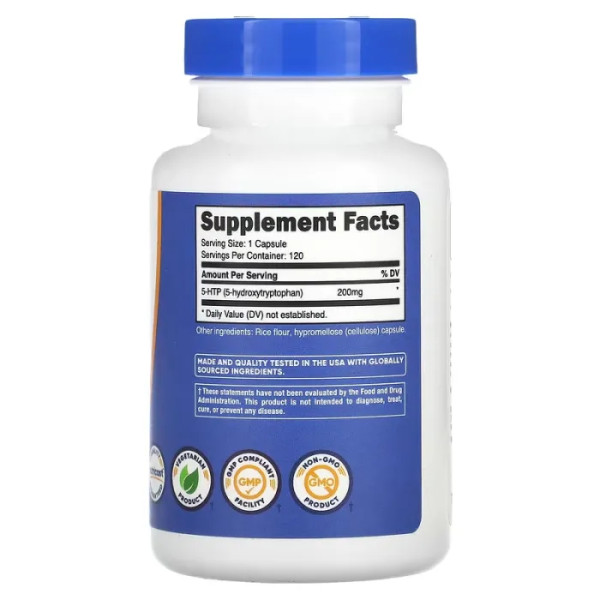 5-гідрокситриптофан, 5-HTP, Nutricost, 200 мг, 120 капсул