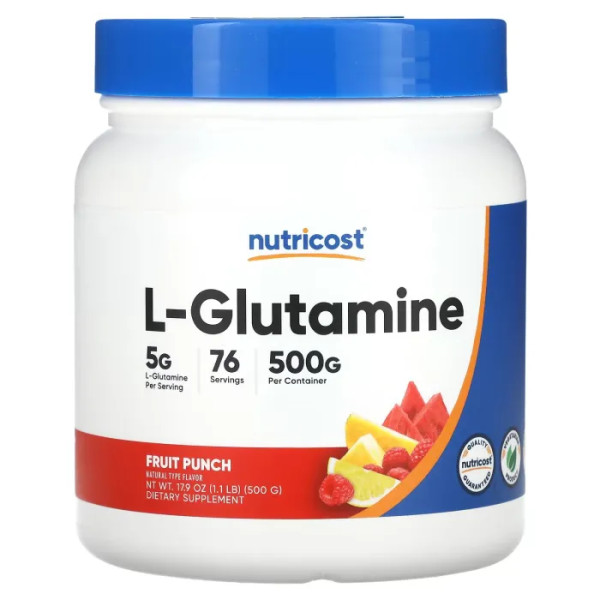 L-глютамін, L-Glutamine, Nutricost, фруктовий пунш, 500 г