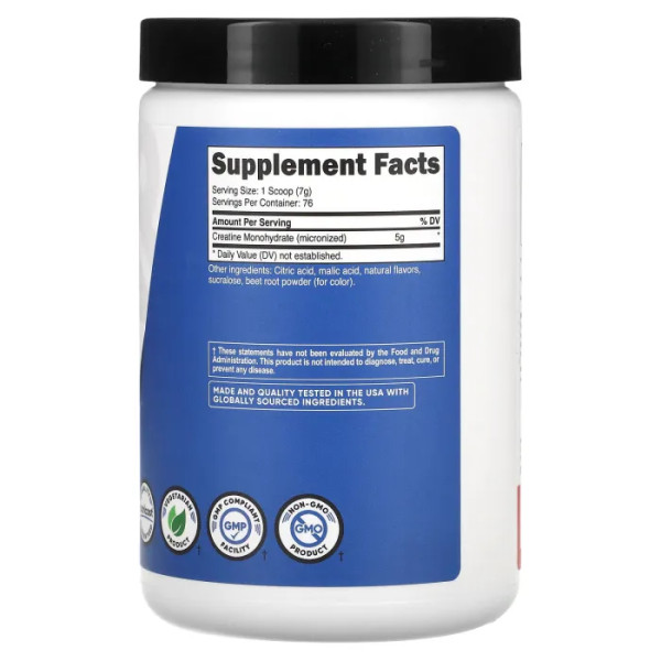 Креатин моногідрат, Creatine Monohydrate, Performance, Nutricost, фруктовий пунш, 500 г