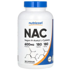 NAC, N-ацетил L-цистеїн 600 мг, веганський, Nutricost N-Acetyl L-Cysteine, 180 капсул