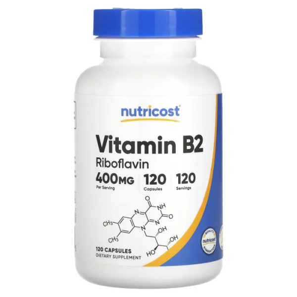 Вітамін В2 (рибофлавін), Vitamin B2, Nutricost, 400 мг, 120 капсул
